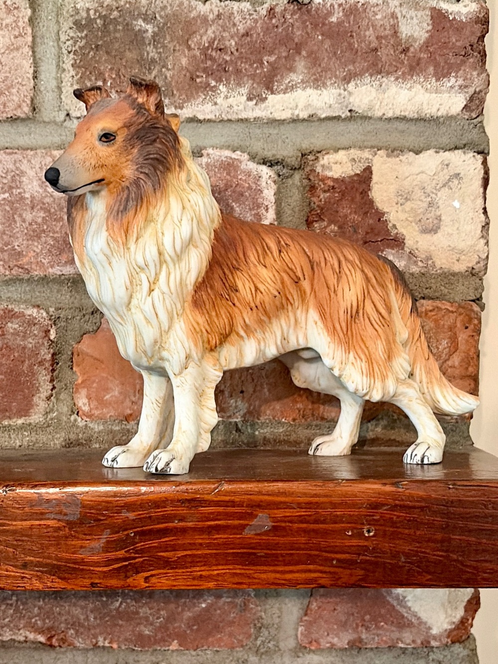 Collie Dog Figurine Toy - Tan & White Decorative Dog Figure